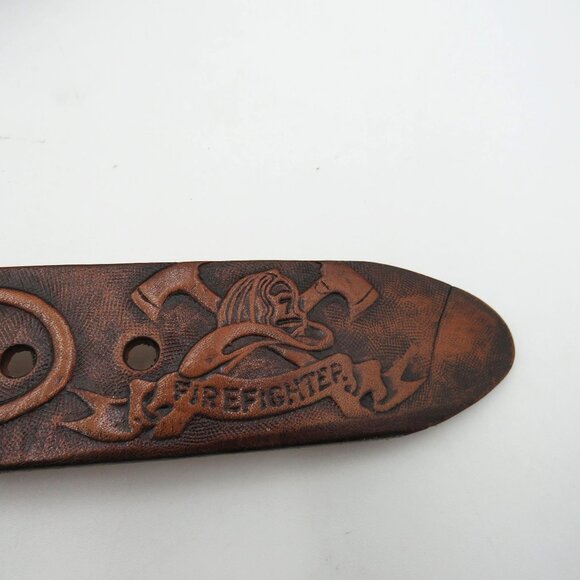 Firefighter Belt Size XL Kat Kuszak Vintage Embossed Leather Fire Truck Rescue - Picture 13 of 16